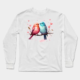 Valentine Kissing Passerine Bird Couple Long Sleeve T-Shirt